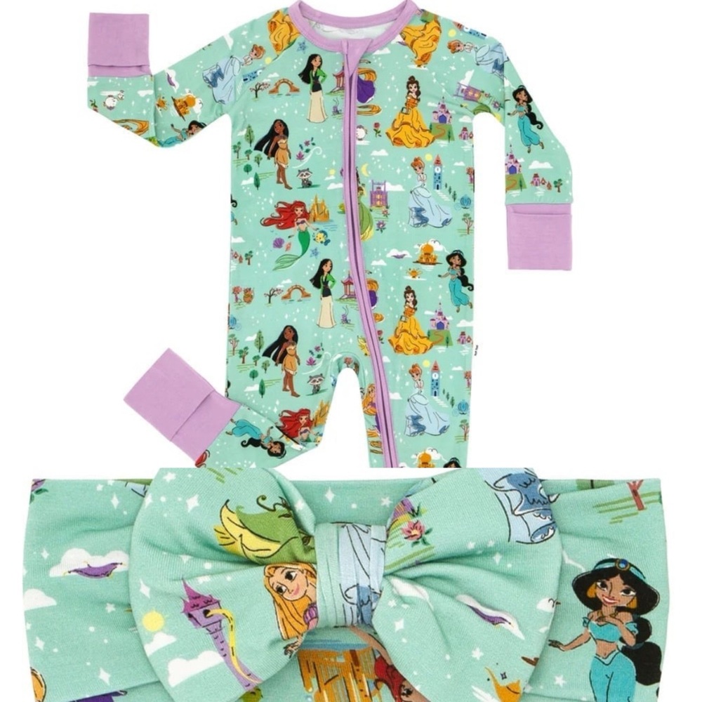 Little Sleepies bamboo Disney Princess print zippy and headband
